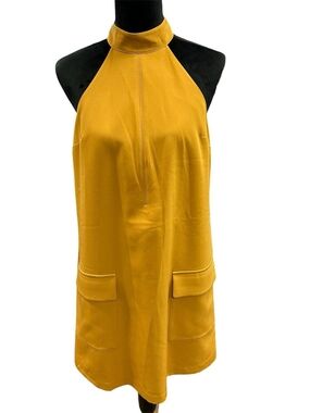 Anthropologie Mustard Halter Shift Dress with Front Pockets